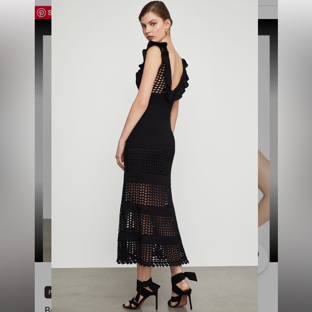 Nwt Bcbgmaxazria Crochet Midi Dress Black Sleeveless Deep V-Back Xxs